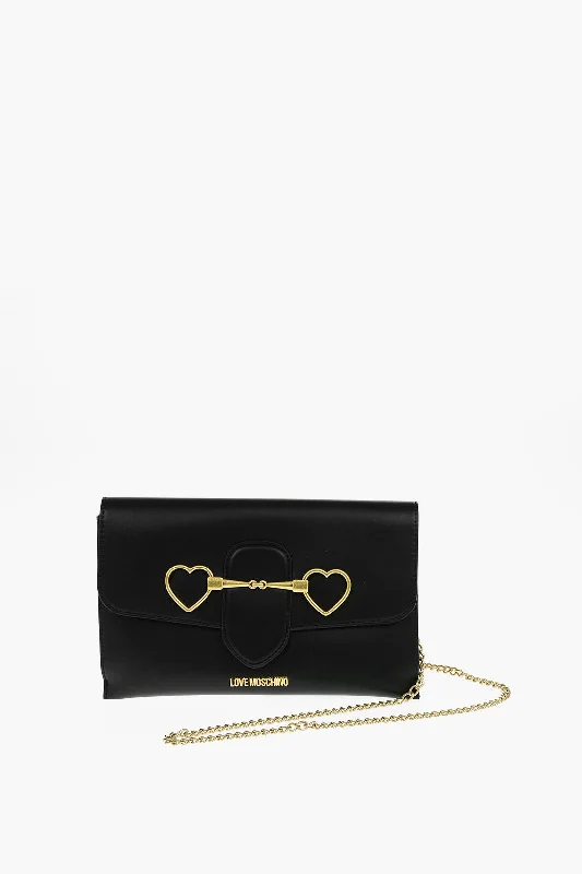 Women's Metallic Leather Clutch in Rose Gold for Valentine's DateMoschino LOVE Removable Chain Shoulder Strap Faux Leather Clutch