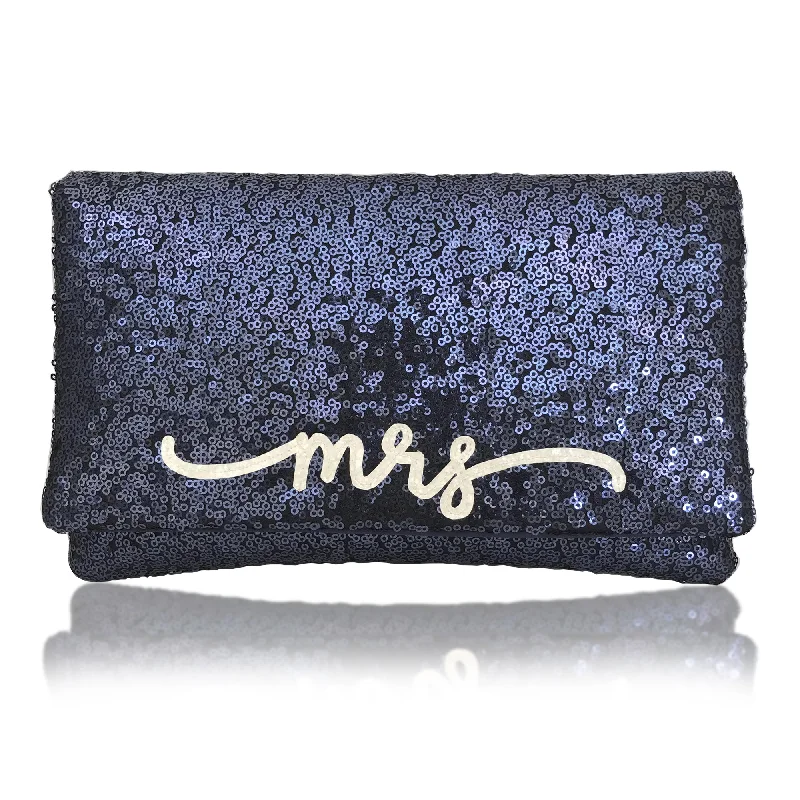 Quilted Leather Evening Bag in Gray for Sophisticated EventsNavy or black sequin MRS clutch flourish font