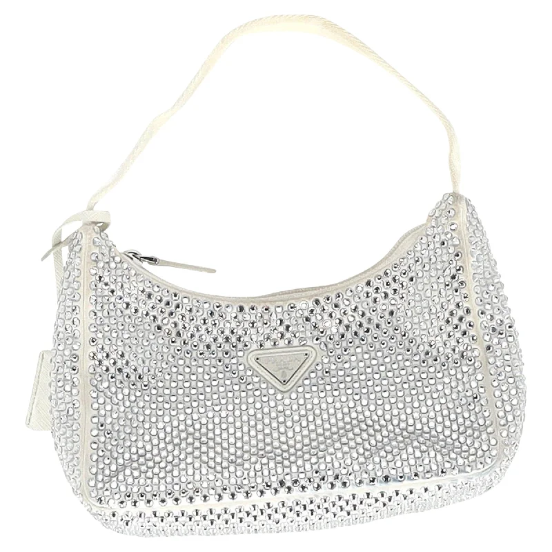 Shoulder Bag with Geometric Pattern in Multicolor for a Contemporary StylePrada Crystal-Embellished Re-Edition 2000 Bag in Cream Satin