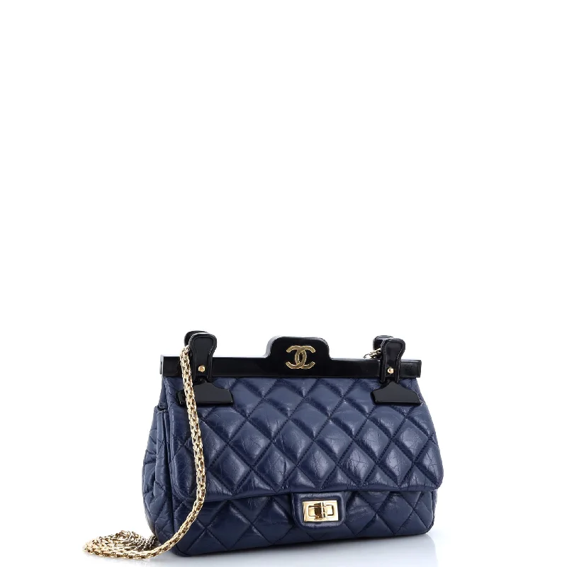 Leather - Trimmed Denim Crossbody Bag in Blue for a Vintage - Inspired LookReissue 2.55 Hanger Flap Bag Quilted Aged Calfskin 225