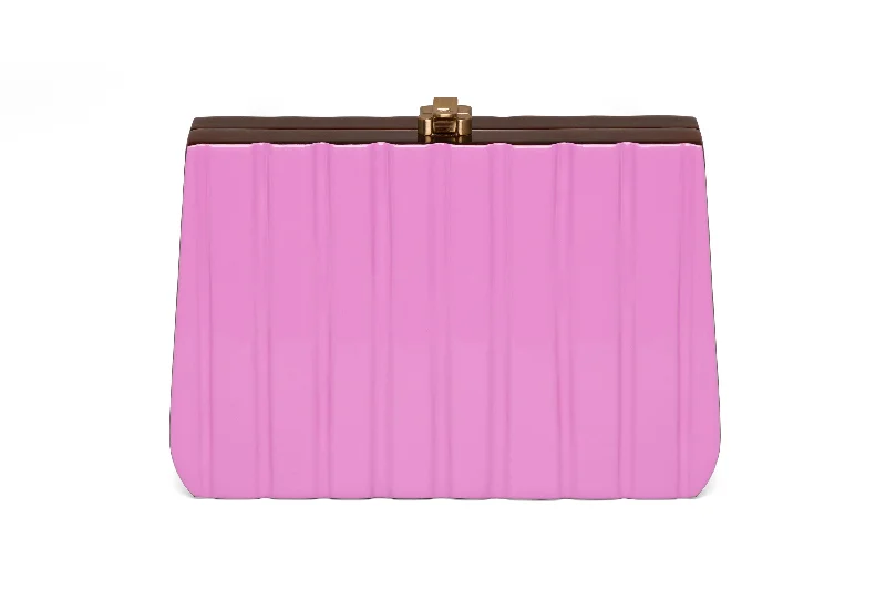 Quilted Leather Evening Bag in Gray for Sophisticated EventsRibbon Clutch Fondant Pink