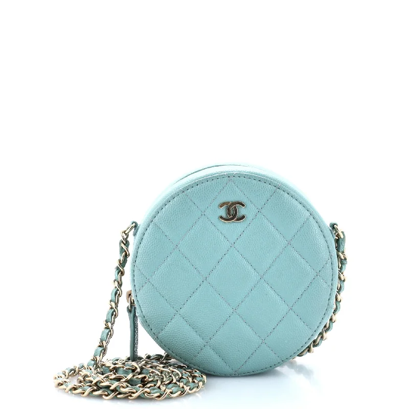 Mirrored Clutch in Silver for Futuristic - Themed GatheringsRound Clutch with Chain Quilted Caviar Mini