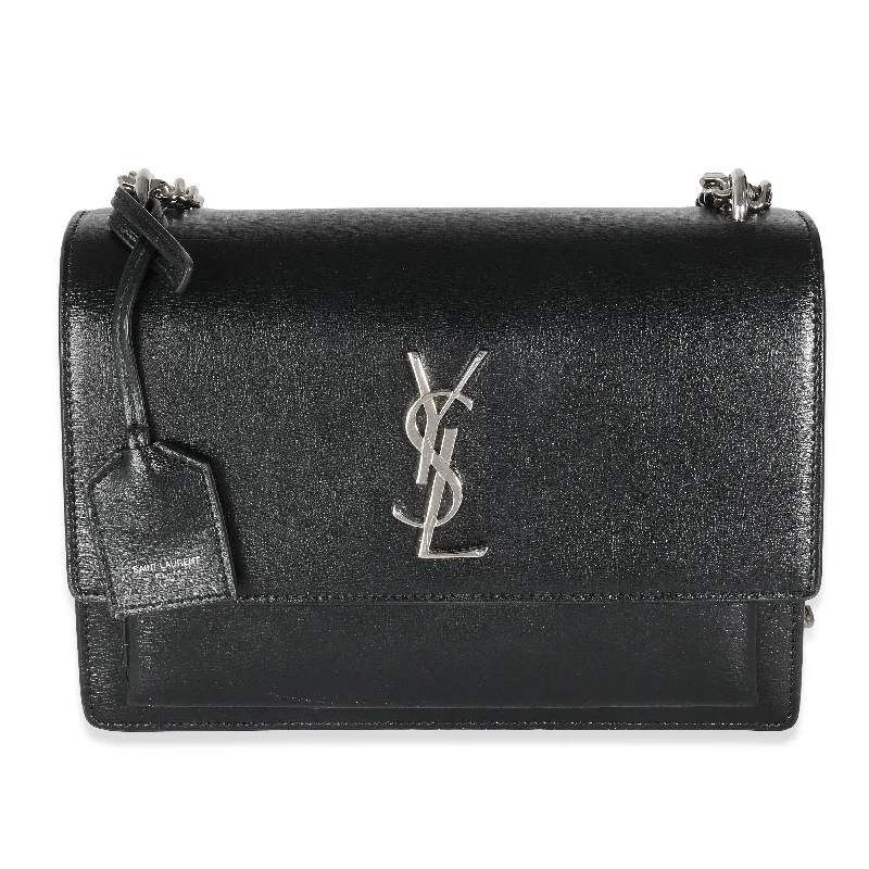 Shoulder Bag with Chain Strap in Silver for a Trendy AppearanceSaint Laurent Black Calfskin Medium Monogram Sunset