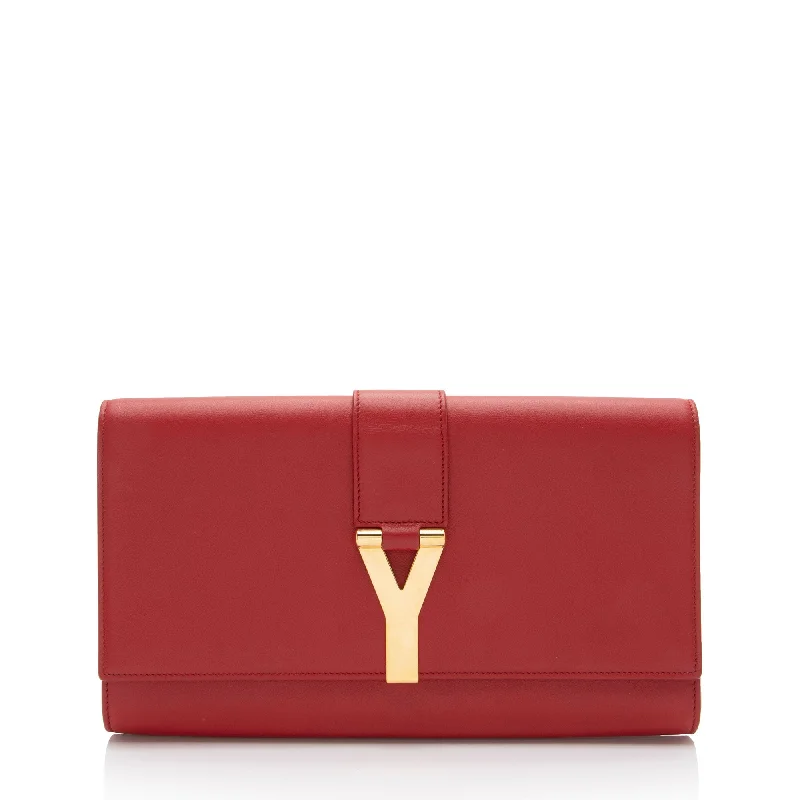 Women's Metallic Leather Clutch in Rose Gold for Valentine's DateSaint Laurent Leather Classic Y Clutch