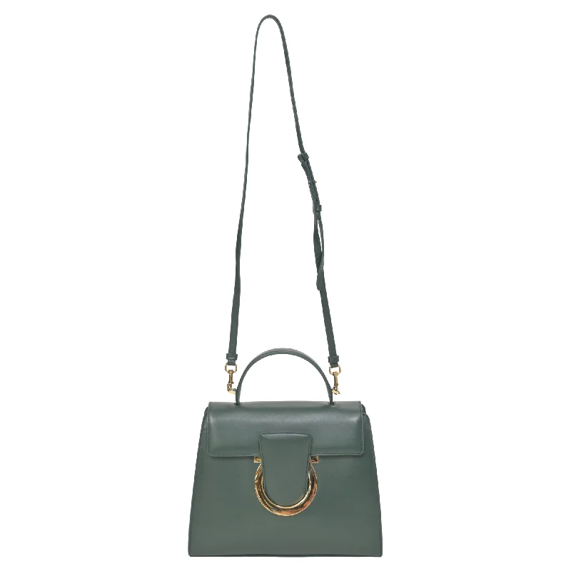 Women's Shoulder Bag with Zippered Pockets in Orange for SafetySalvatore Ferragamo Thalia Gancini Shoulder Bag In Olive Green Calfskin Leather