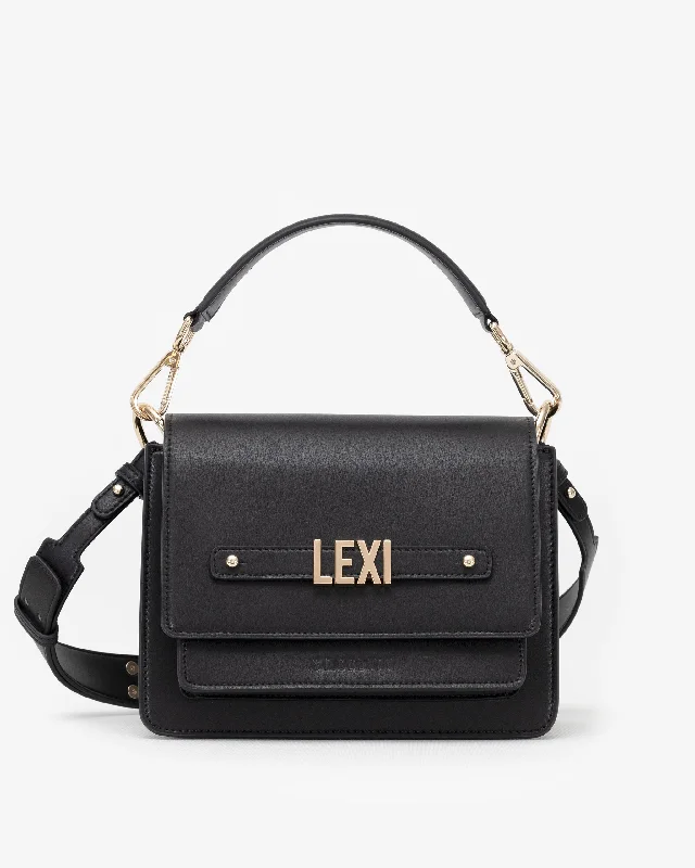 Crossbody Shoulder Bag in Black Leather with Gold Hardware for Night OutsShoulder Bag in Black/Gold with Personalised Hardware