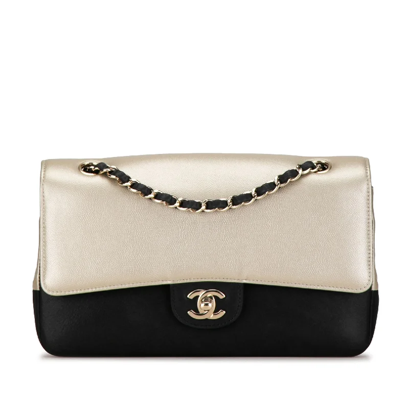 Metallic Shoulder Bag in Gold for Special OccasionsSilver Chanel Medium Classic Bicolor Caviar Double Flap Shoulder Bag