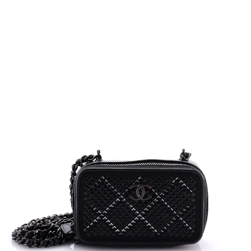 Mirrored Clutch in Silver for Futuristic - Themed GatheringsSo Black Zip Around Vanity Clutch with Chain Strass Embellished Satin with Leather