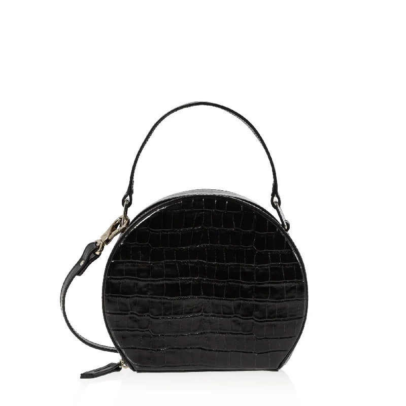 Shoulder Bag with Geometric Pattern in Multicolor for a Contemporary StyleThe Hatter (Black Croc-Embossed)