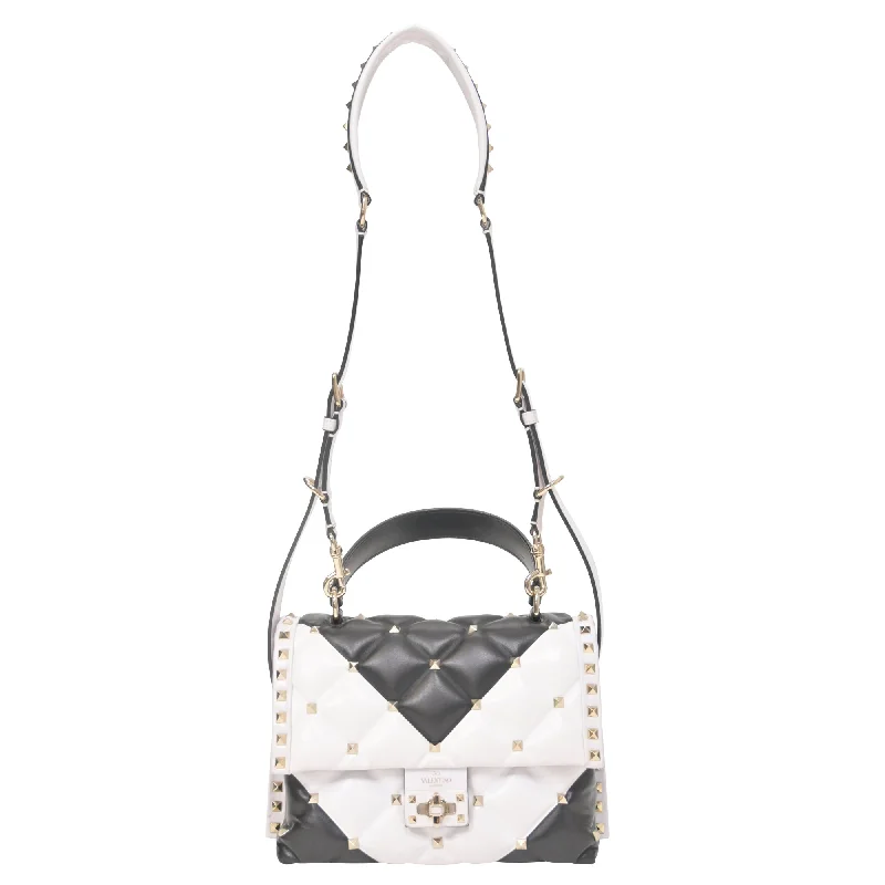 Shoulder Bag with Geometric Pattern in Multicolor for a Contemporary StyleValentino Medium Candystud Top Handle Bag in Black and White Leather