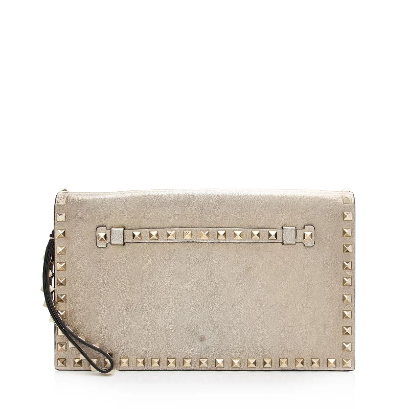 Women's Metallic Leather Clutch in Rose Gold for Valentine's DateValentino Metallic Nappa Leather Rockstud Clutch