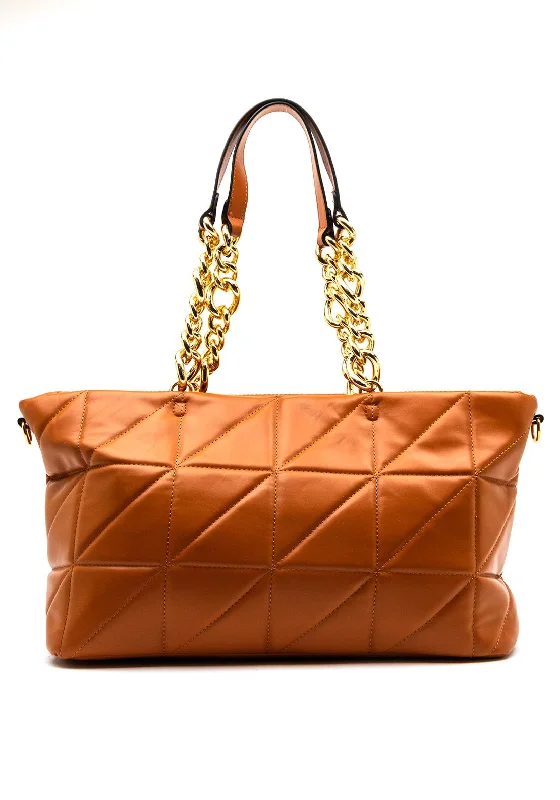 Metallic Shoulder Bag in Gold for Special OccasionsZen Collection Quilted Chain Large Shoulder Bag, Tan