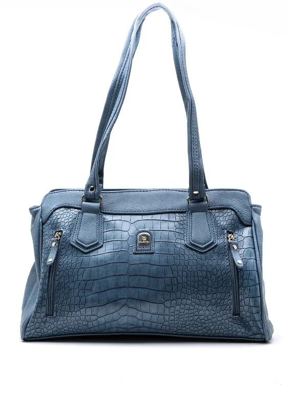 Leather Shoulder Bag with Magnetic Closure in Black for Quick AccessZen Collection Snake Print Shoulder Bag, Blue