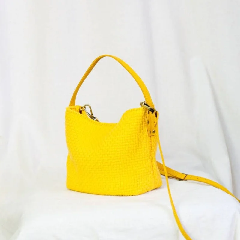 Women's Small Leather Crossbody Bag in Black with Gold Hardware for Evening PartiesBuslo Micro Monochrome Yellow