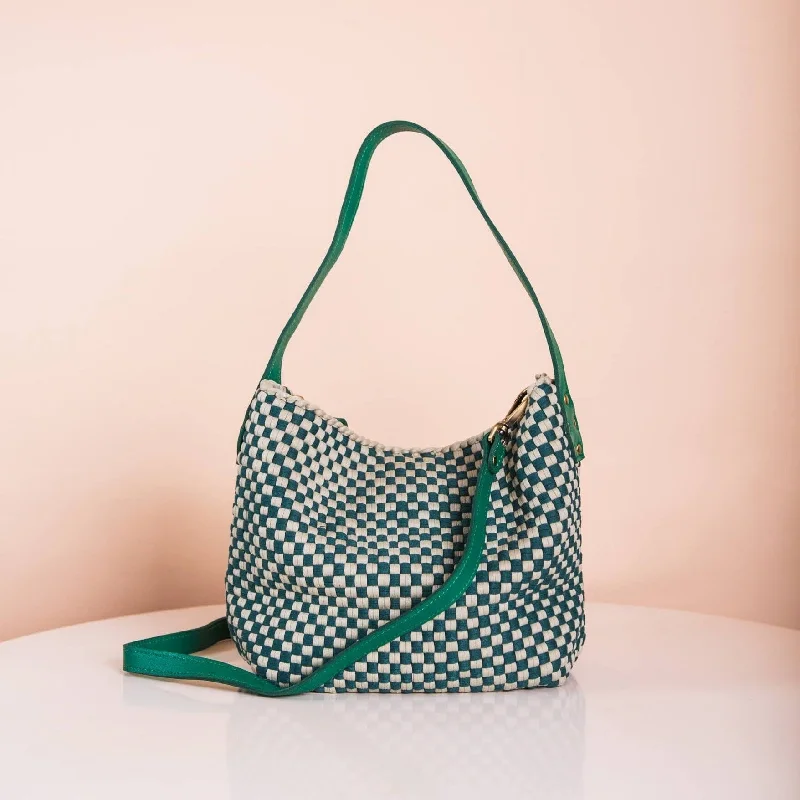 Leather - Trimmed Denim Crossbody Bag in Blue for a Vintage - Inspired LookBuslo Mini Checkerboard Sage & Emerald with Longer Handle