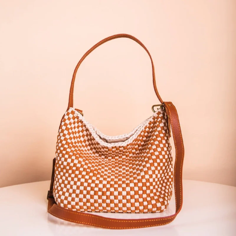 Suede Crossbody Bag in Olive Green for Fall Fashion StatementsBuslo Mini Checkerboard Tan & Beige with Longer Handle