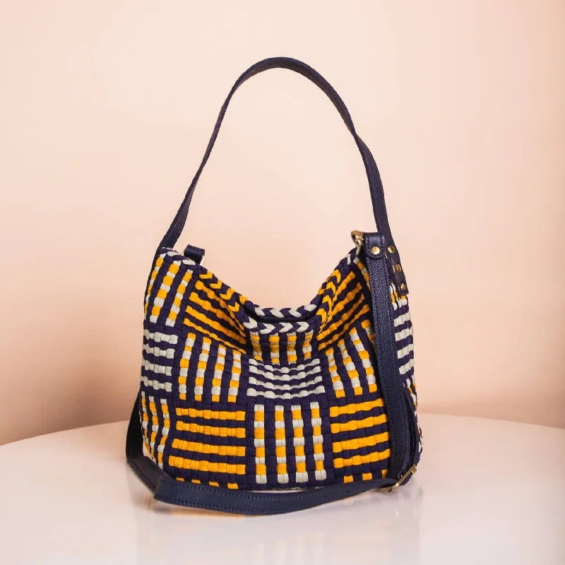 Women's Crossbody Bag with Chain Strap in Gold for a Glamorous TouchBuslo Mini Mat Pattern Navy & Yellow with Longer Handle