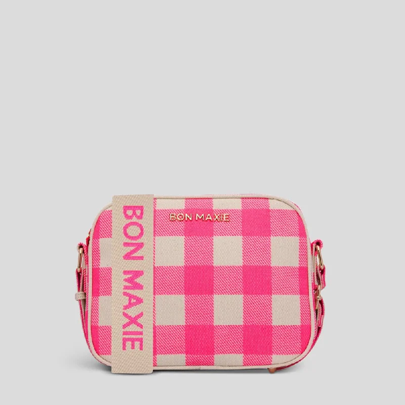 Geometric - Printed PVC Crossbody Bag in Multicolor for Trendy Street StyleSidekick Crossbody Bag -- Neon Pink Gingham