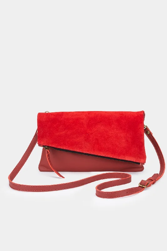 Women's Crossbody Bag with Zippered Pocket on the Back in Red for SecurityCleo Crossbody & Clutch