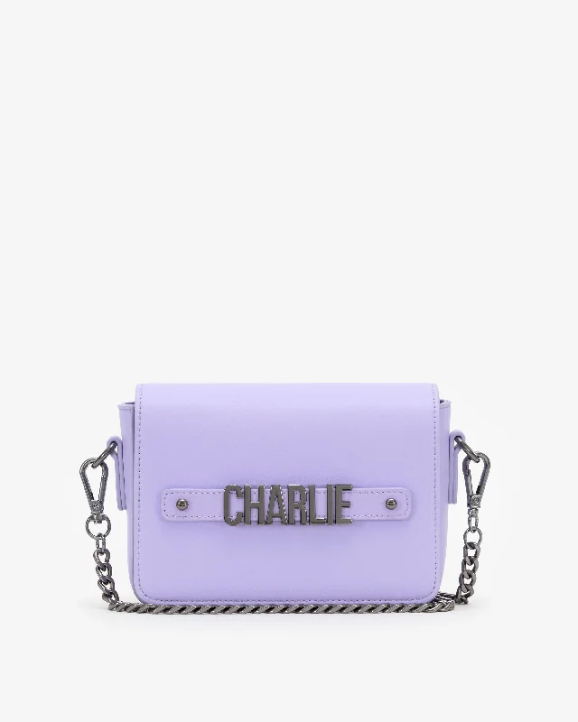 Geometric - Printed PVC Crossbody Bag in Multicolor for Trendy Street StyleCrossbody Bag in Lavender with Personalised Hardware