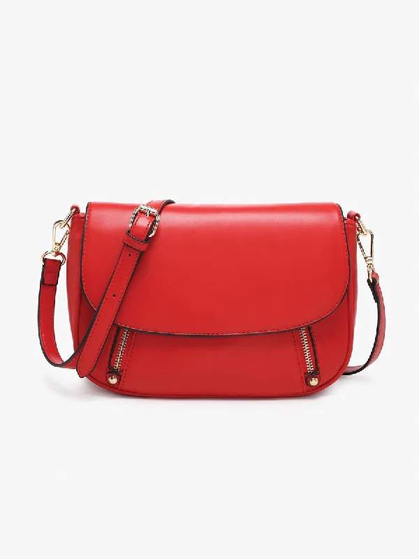 Women's Crossbody Bag with Zippered Pocket on the Back in Red for SecurityLindsay Vegan Dual Zip Crossbody