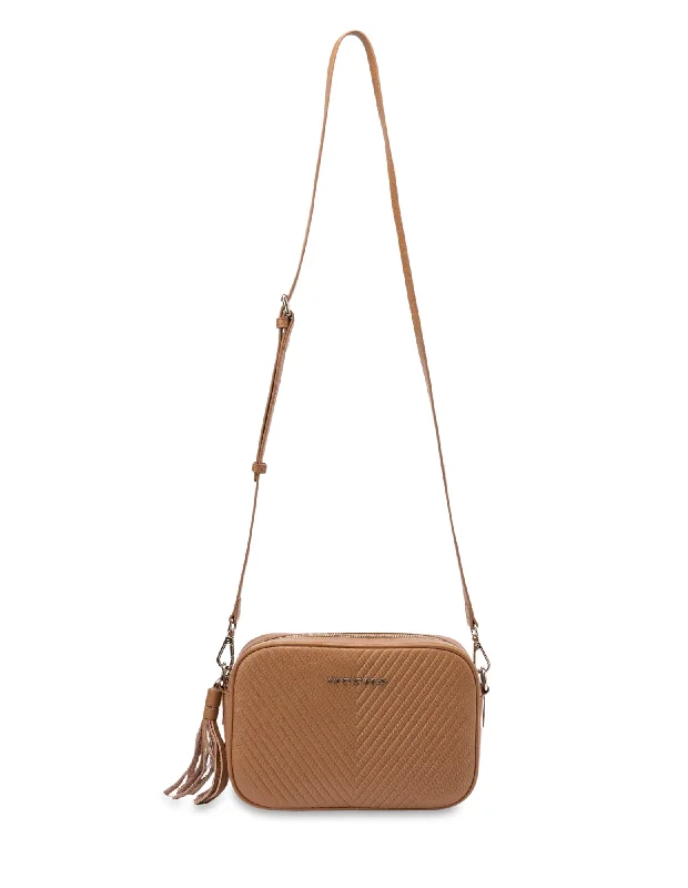 Large Faux Leather Crossbody Bag in Brown with Tassel Details for Casual TravelMocha Chevron Box Leather Crossbody Bag- Coffee