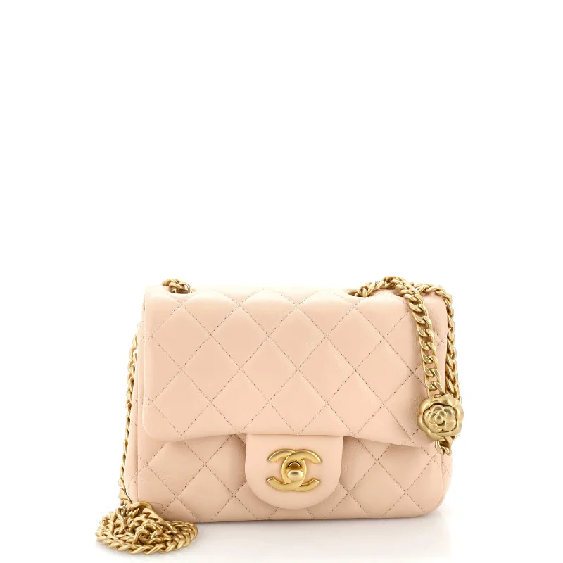 Women's Crossbody Bag with Chain Strap in Gold for a Glamorous TouchSweet Camellia Adjustable Chain Square Flap Bag Quilted Lambskin Mini